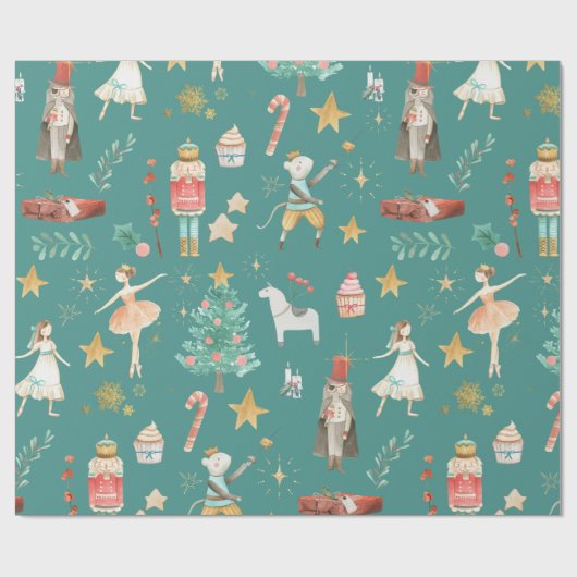 Nutcracker Weihnachtsfeiertag Green Geschenkpapier (Flach)