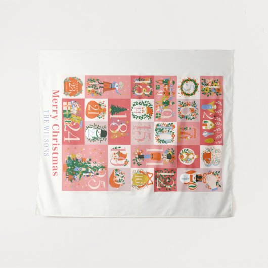 Nutcracker Weihnachtsfeiertag Rosa Adventskalender Wandteppich (Vorderseite (Horizontal))