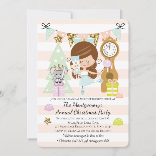 Nutcracker Weihnachtsgebäck Brünett Einladung (Vorderseite)