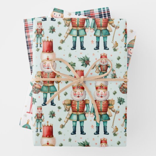 Nutcracker Weihnachtsgrün & Kariert Geschenkpapier Set (Beispiel)