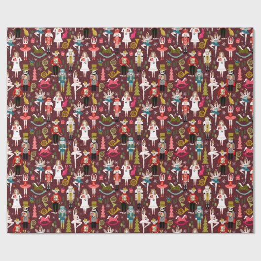 Nutcracker Weihnachtsmerkmale - Bordeaux Geschenkpapier (Flach)
