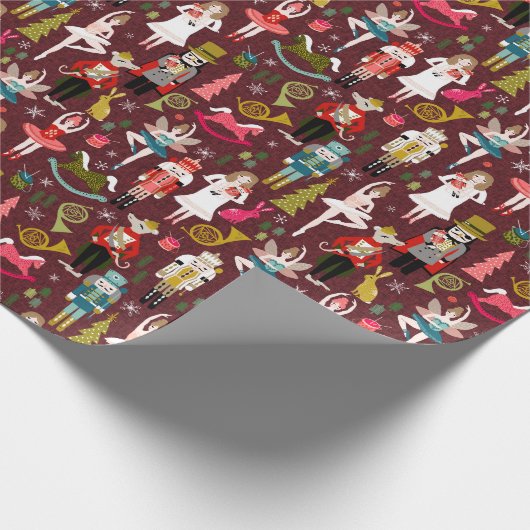 Nutcracker Weihnachtsmerkmale - Bordeaux Geschenkpapier (Ecke)