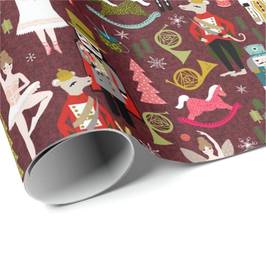 Nutcracker Weihnachtsmerkmale - Bordeaux Geschenkpapier (Rolleneckpunkt)