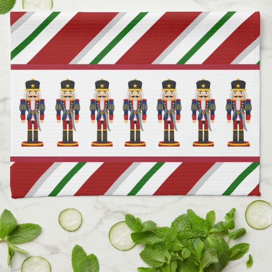 Nutcracker Weihnachtssoldat Candy Strip Geschirrtuch (Gefaltet)