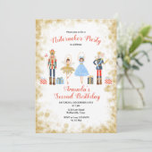 Nutcracker Winter Birthday Gold Einladung (Stehend Vorderseite)