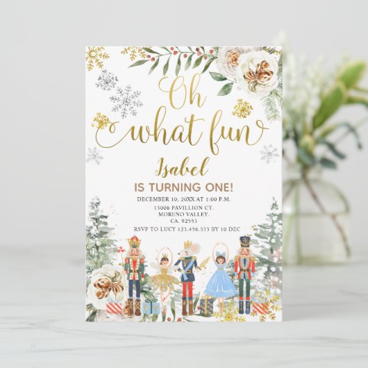 Nutcracker Winter Oh, was Spaß am ersten Geburtsta Einladung (Stehend Vorderseite)