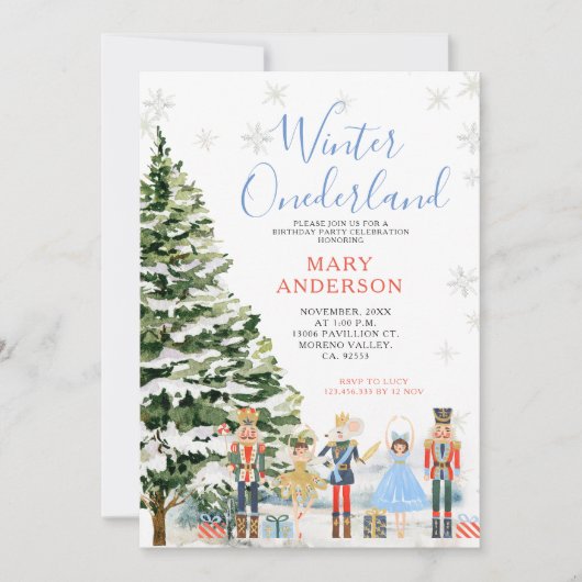 Nutcracker Winter Onederland 1. Geburtstag Einladung (Vorderseite)