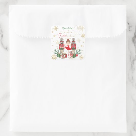Nutcracker Winter Onederland 1st Birthday Red Quadratischer Aufkleber (Tasche)