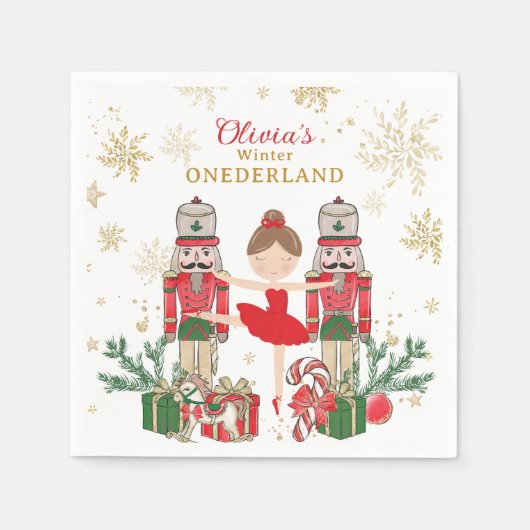 Nutcracker Winter Onederland 1st Birthday Red Serviette (Vorderseite)