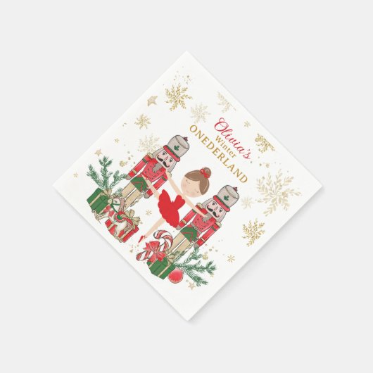 Nutcracker Winter Onederland 1st Birthday Red Serviette (Ecke)