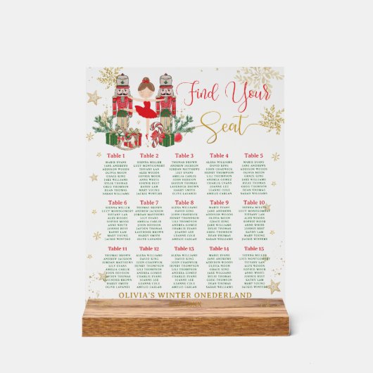 Nutcracker Winter Onederland 1st Birthday Seating Acrylschild (Vorderseite)