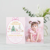 Nutcracker Winter Onederland Pink Birthday Photo Einladung (Stehend Vorderseite)