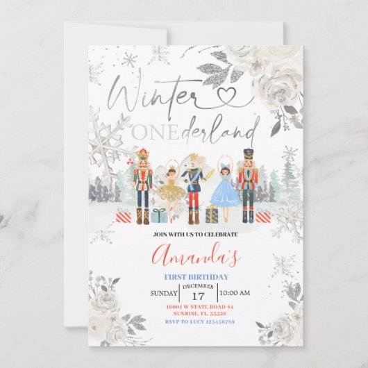 Nutcracker Winter Onederland White Snowflake Einladung (Vorderseite)