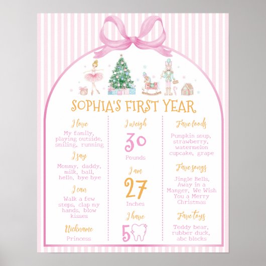 Nutcracker Winter Pink Bow Birthday Milestone Sign Poster (Vorne)