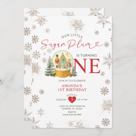 Nutcracker Winterschneeflocken 1. Geburtstag Party Einladung (Vorne/Hinten)