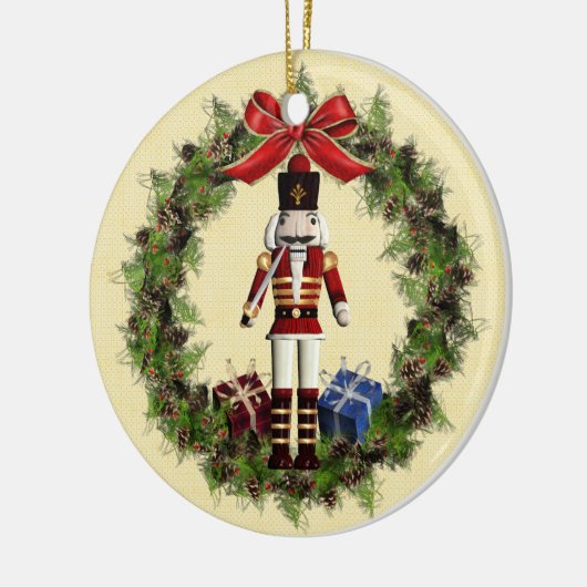 Nutcracker Wreath Custom Round Christmas Ornament (Links)