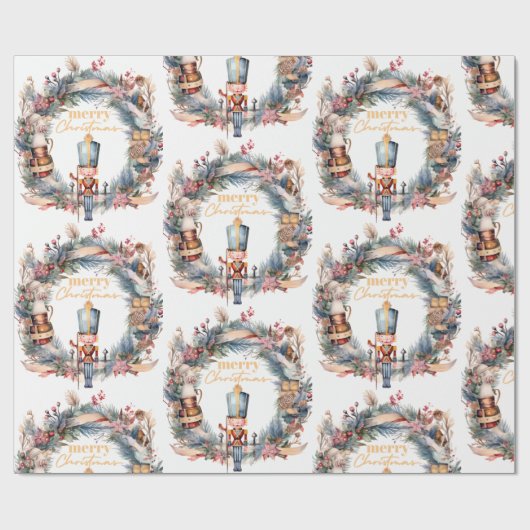 Nutcracker Wreath Frohe Weihnachten Geschenkpapier (Flach)