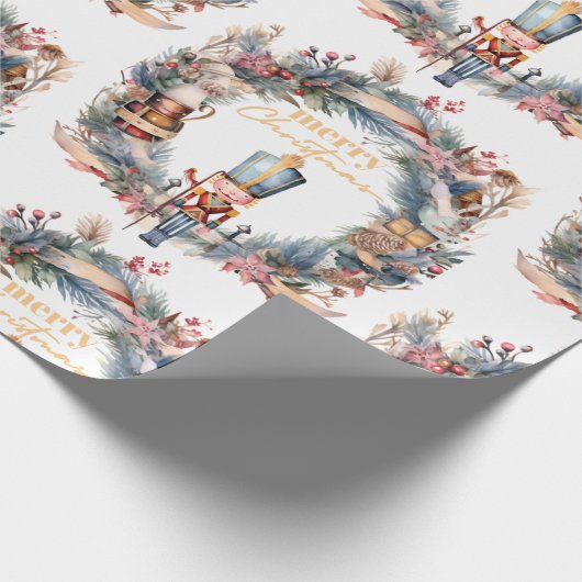Nutcracker Wreath Frohe Weihnachten Geschenkpapier (Ecke)