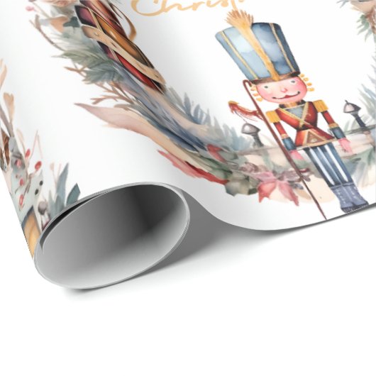 Nutcracker Wreath Frohe Weihnachten Geschenkpapier (Rolleneckpunkt)