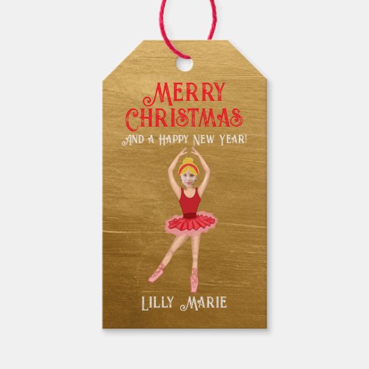 Nutcracker's Ballerina Red Tutu Frohe Weihnachten Geschenkanhänger (Vorderseite)