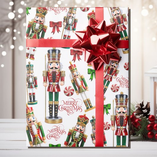 Nutcrackers Merry Christmas Red Green Roll of Geschenkpapier