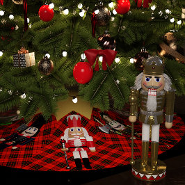 Nutcrackers und Red Kariert Polyester Weihnachtsbaumdecke