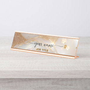 Nuteral Beige Opalstein Roségold Schreibtischnamensplakette