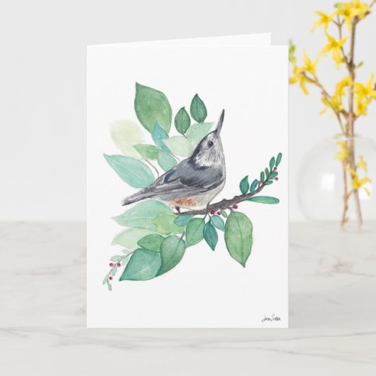 Nuthatch Bird Card Karte (Gelbe Blume)