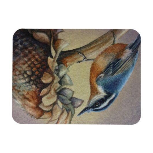 Nuthatch Bird und Sunflower Seeds Kunst, Dichtung Magnet (Horizontal)