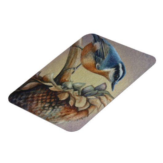 Nuthatch Bird und Sunflower Seeds Kunst, Dichtung Magnet (Linke Seite)