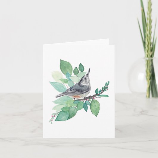 Nuthatch Elegante Wasserfarben-Note-Karte (Vorderseite)
