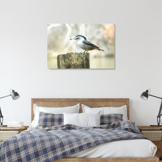 Nuthatch mit Sonnenblumenpflanzenfutter Leinwanddruck (Insitu (Schlafzimmer))