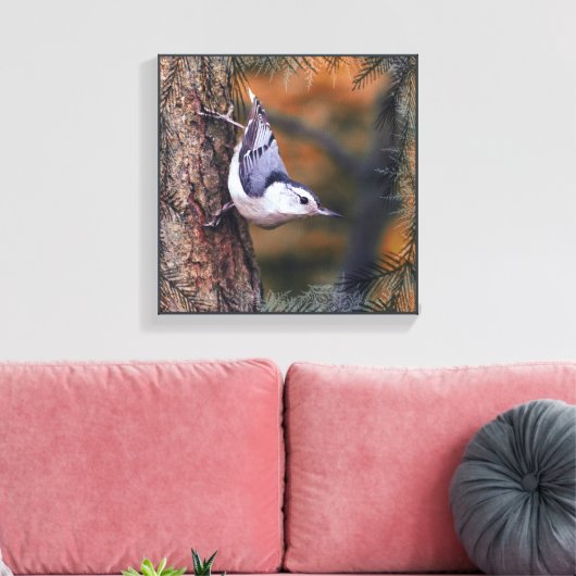 Nuthatch on Tree Fall Sunset Bird Foto Leinwanddruck (Insitu (Wohnzimmer))