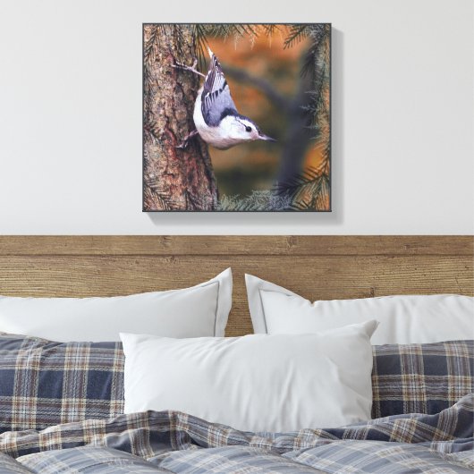 Nuthatch on Tree Fall Sunset Bird Foto Leinwanddruck (Insitu (Schlafzimmer))