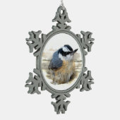 Nuthatch Schneeflocken Zinn-Ornament (Links)