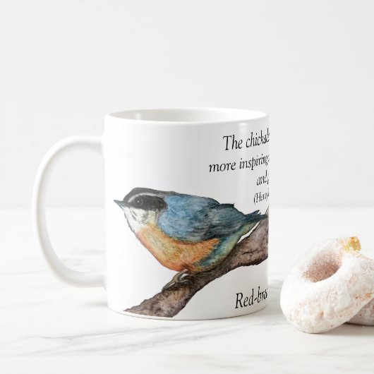 Nuthatch Thoreau Poesie Weiße Tasse (Mit Donut)