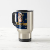 Nutical Blau und Goldanker gemustert Reisebecher (Vorderseite Links)