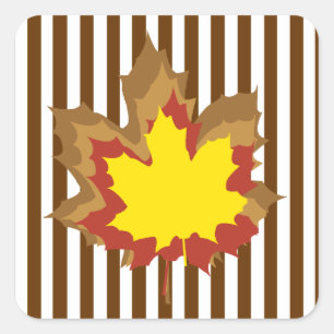 Nutmeg Autumnal Streifen mit Blätter Quadratischer Aufkleber
