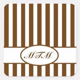 Nutmeg Autumnal Streifen mit Monogramm Quadratischer Aufkleber
