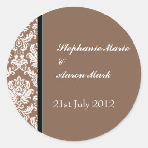 Nutmeg Classic Damask Hochzeitskleber Runder Aufkleber