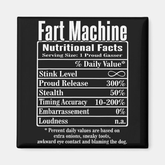 Nutrion Facts Fart Machine Dad Jokes Funny Farting Magnet (Vorne)