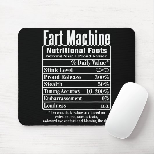 Nutrion Facts Fart Machine Dad Jokes Funny Farting Mousepad (Mit Mouse)