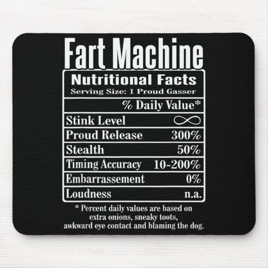 Nutrion Facts Fart Machine Dad Jokes Funny Farting Mousepad (Vorne)