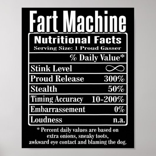 Nutrion Facts Furz Vater Jokes Funny Farting Poster (Vorne)