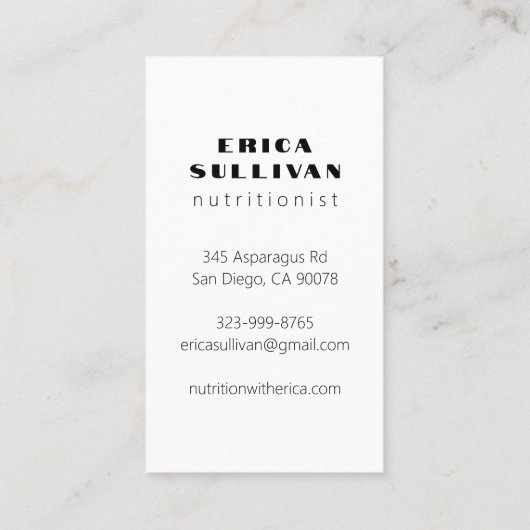 Nutritionist Health Coach Koch Diet Veggies Foto Visitenkarte (Rückseite)