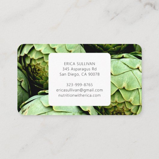 Nutritionist Health Coach Koch Vegan Artichokes Visitenkarte (Rückseite)