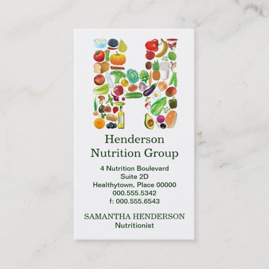 Nutritionist Monogram H Ernennung Terminkarte (Vorderseite)