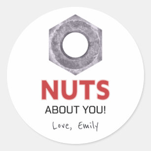 'Nuts about you' Valentinstag mit Bolzen-Design Runder Aufkleber