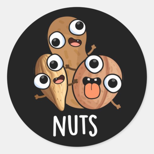Nuts Funny Nutty Food Puff Dark BG Runder Aufkleber (Vorderseite)