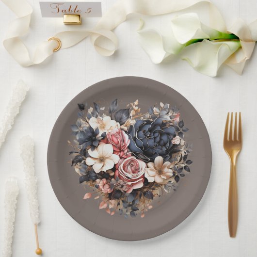 Nutshell Brown Navy Pink White Dusche Pappteller (Hochzeit)